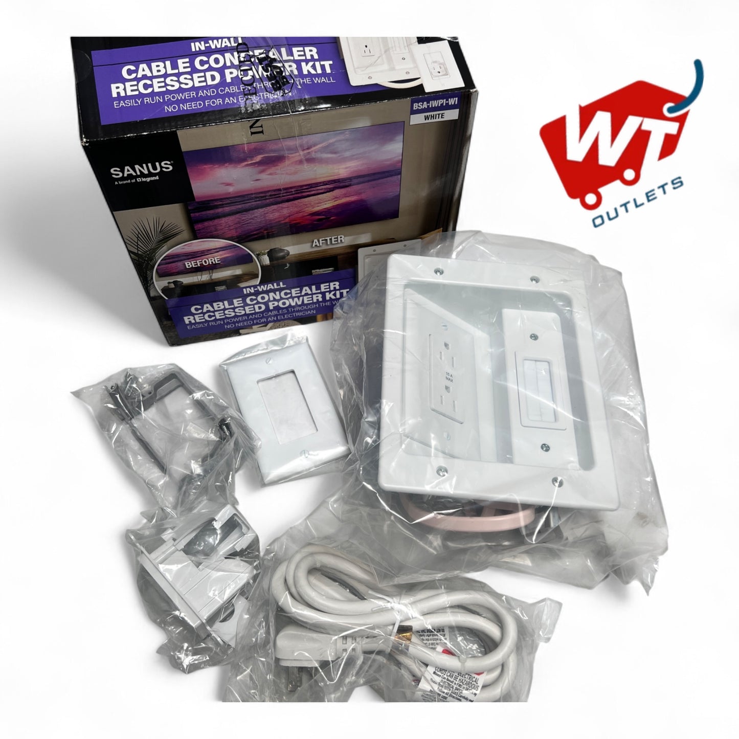 Sanus - In-Wall Cable Concealer Recessed Power Kit- BSA-IWP1-W1