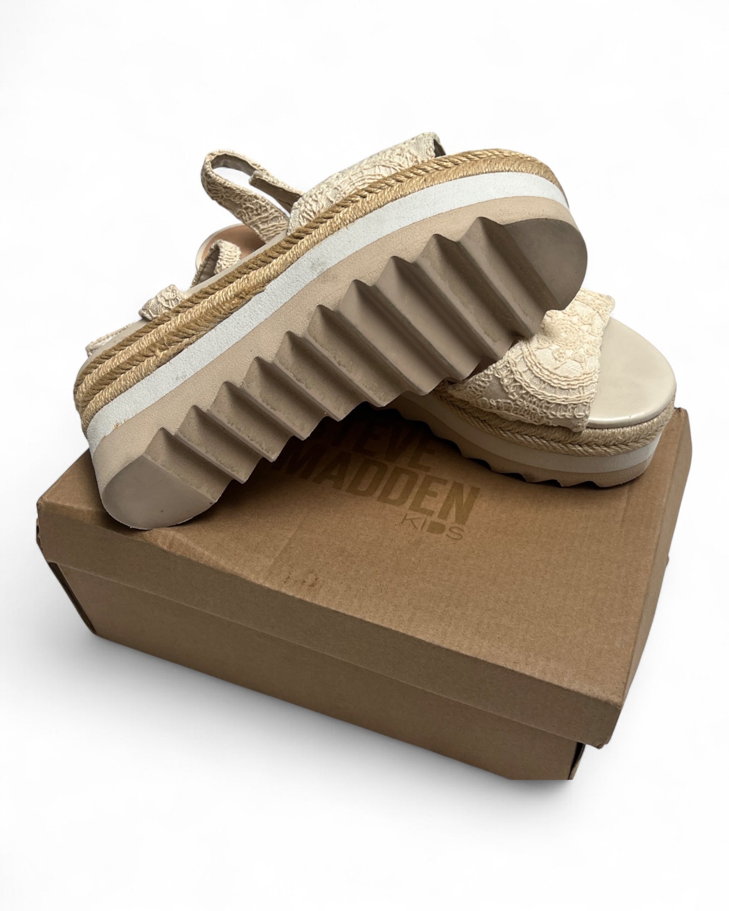 Steve Madden Girls Shoes Cleo Wedge Sandal- Natural- Sz 5